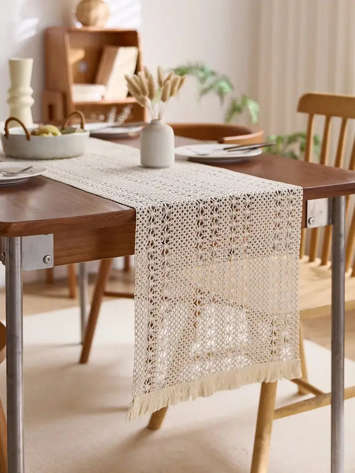 1pc Nordic Bohemian Striped Table Runner - Suitable for Spring and Summer! Hand - woven Tassels Decorative Table Accessory