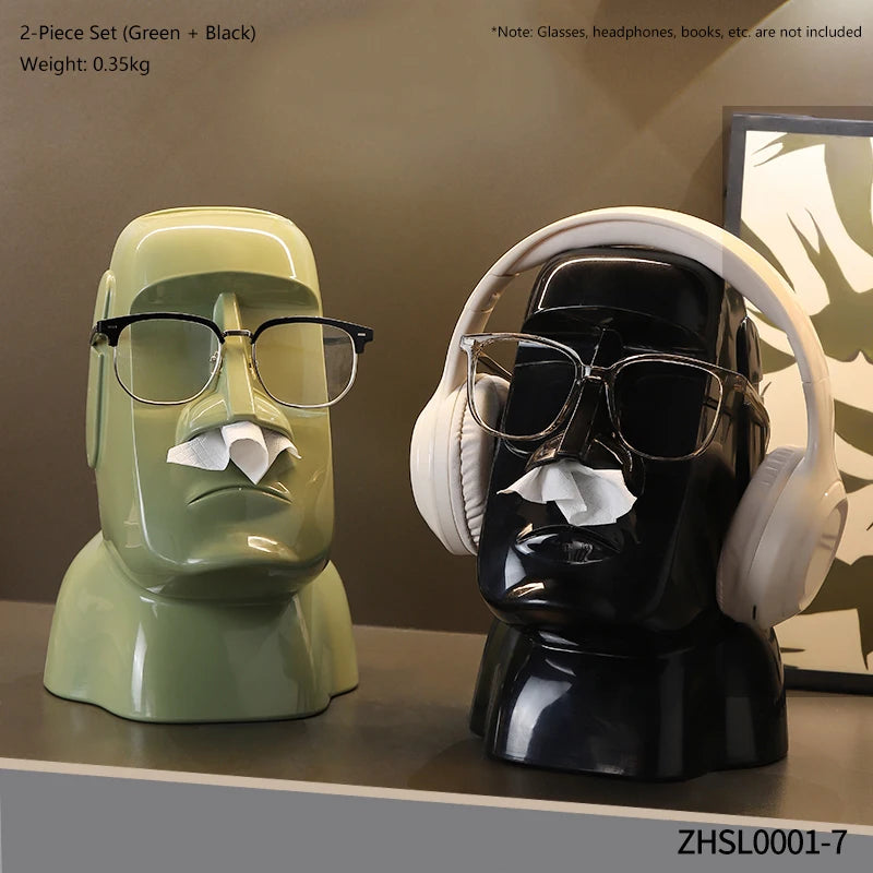 Creative Moai Stone Statue Tissue Box Glasses Holder Head Mounted Earphone Stand Home Multifunctional Decorative Ornament Gift