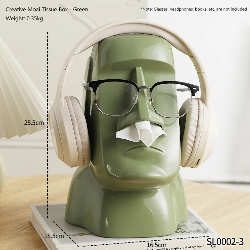 Creative Moai Stone Statue Tissue Box Glasses Holder Head Mounted Earphone Stand Home Multifunctional Decorative Ornament Gift