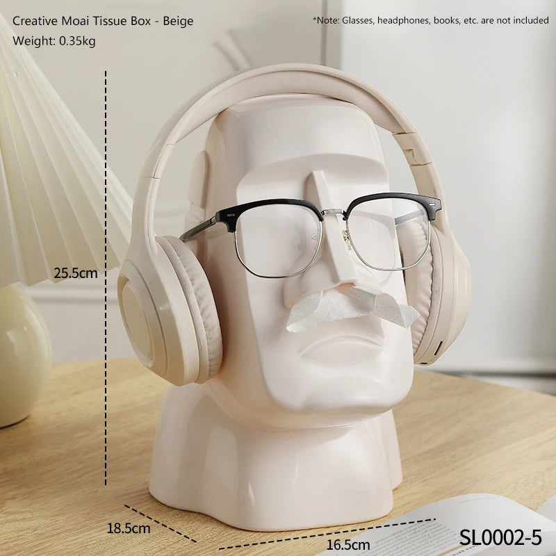 Creative Moai Stone Statue Tissue Box Glasses Holder Head Mounted Earphone Stand Home Multifunctional Decorative Ornament Gift