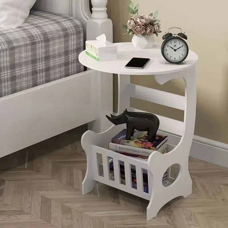 Mini Storage Rack Bedside Table, Bedroom Furniture, Modern Minimalist Mini Round Side Table, Lightweight Storage Cabinet