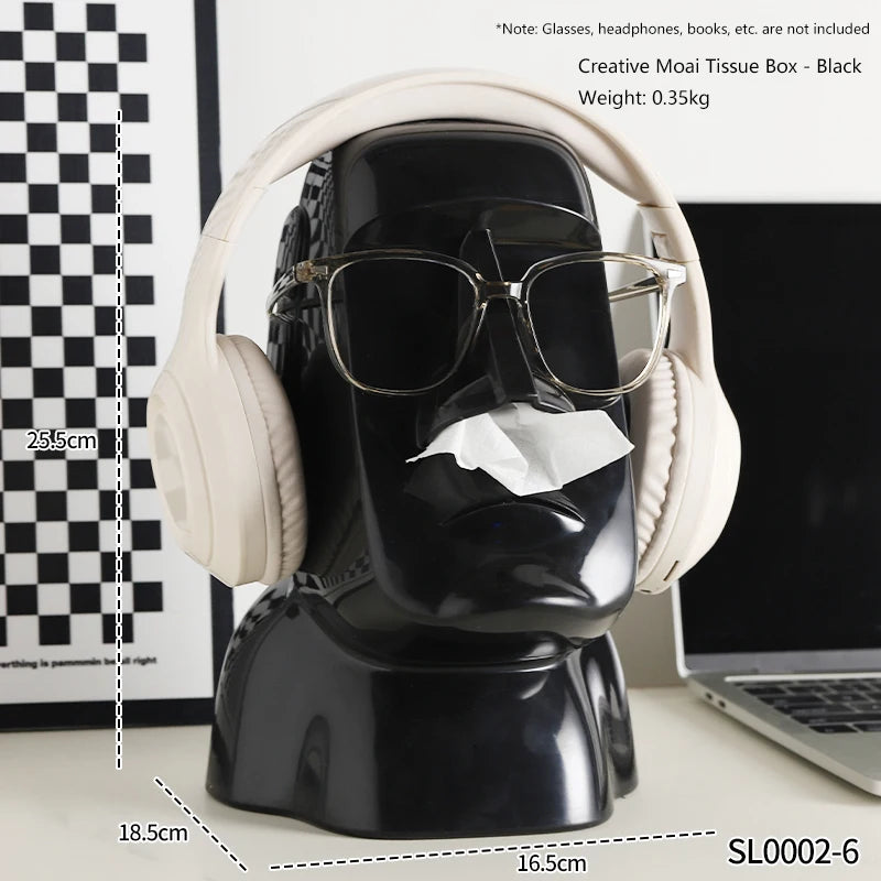 Creative Moai Stone Statue Tissue Box Glasses Holder Head Mounted Earphone Stand Home Multifunctional Decorative Ornament Gift