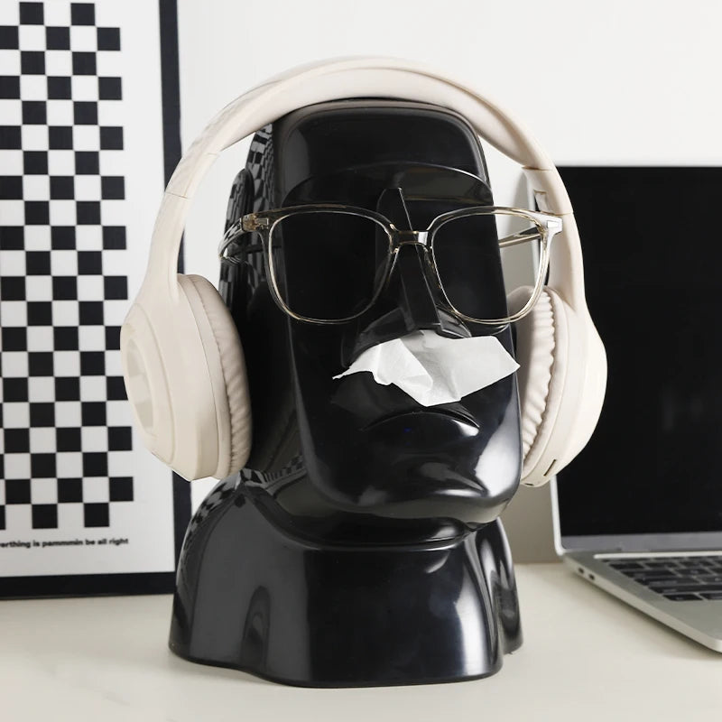 Creative Moai Stone Statue Tissue Box Glasses Holder Head Mounted Earphone Stand Home Multifunctional Decorative Ornament Gift