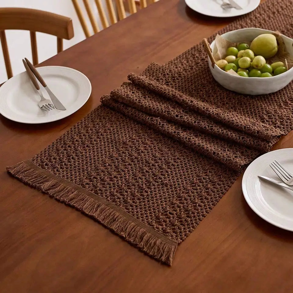 1pc Nordic Bohemian Striped Table Runner - Suitable for Spring and Summer! Hand - woven Tassels Decorative Table Accessory