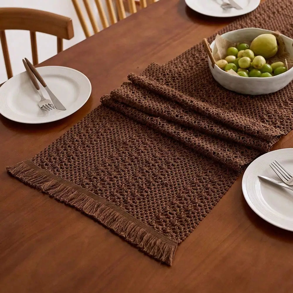 1pc Nordic Bohemian Striped Table Runner - Suitable for Spring and Summer! Hand - woven Tassels Decorative Table Accessory