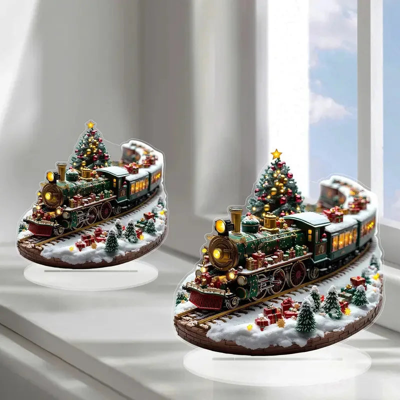 Unique Christmas Village Houses Sets Rotating Train Display Figurines-LED Light Up Musical,Battery Operated Holiday Decoration