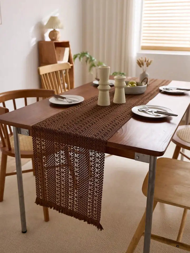 1pc Nordic Bohemian Striped Table Runner - Suitable for Spring and Summer! Hand - woven Tassels Decorative Table Accessory