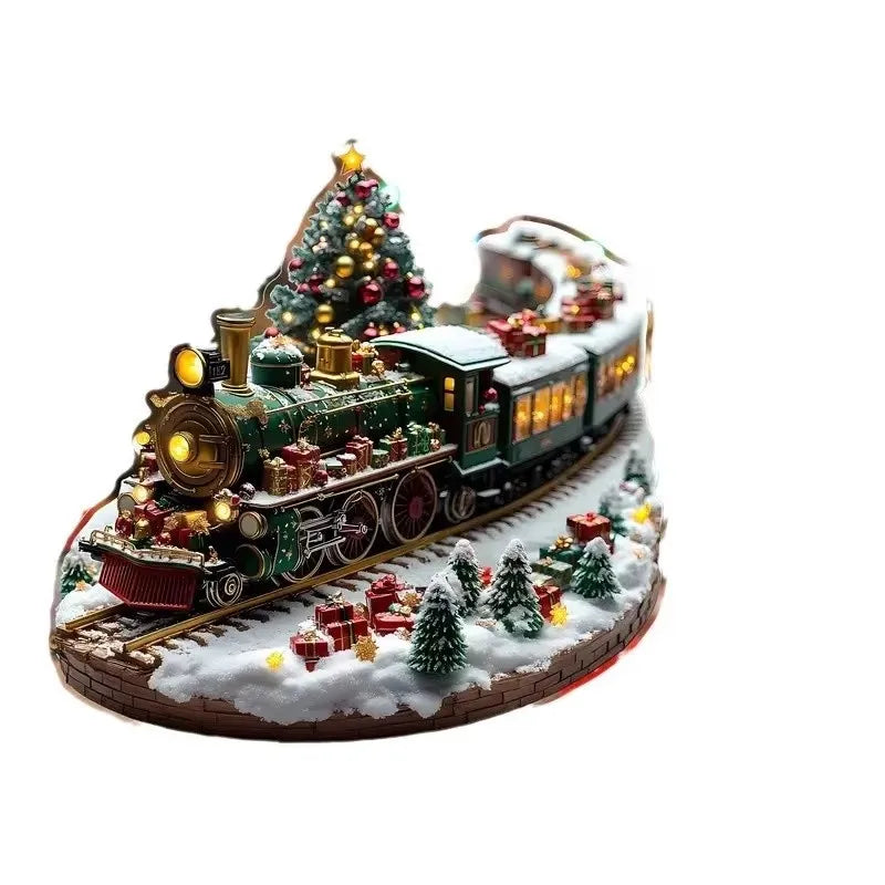 Unique Christmas Village Houses Sets Rotating Train Display Figurines-LED Light Up Musical,Battery Operated Holiday Decoration