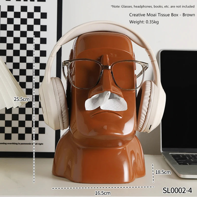 Creative Moai Stone Statue Tissue Box Glasses Holder Head Mounted Earphone Stand Home Multifunctional Decorative Ornament Gift