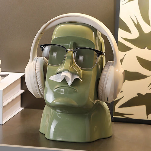 Creative Moai Stone Statue Tissue Box Glasses Holder Head Mounted Earphone Stand Home Multifunctional Decorative Ornament Gift