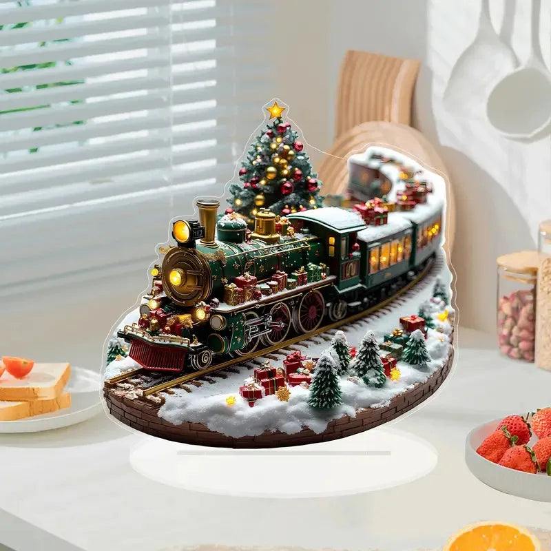 Unique Christmas Village Houses Sets Rotating Train Display Figurines-LED Light Up Musical,Battery Operated Holiday Decoration