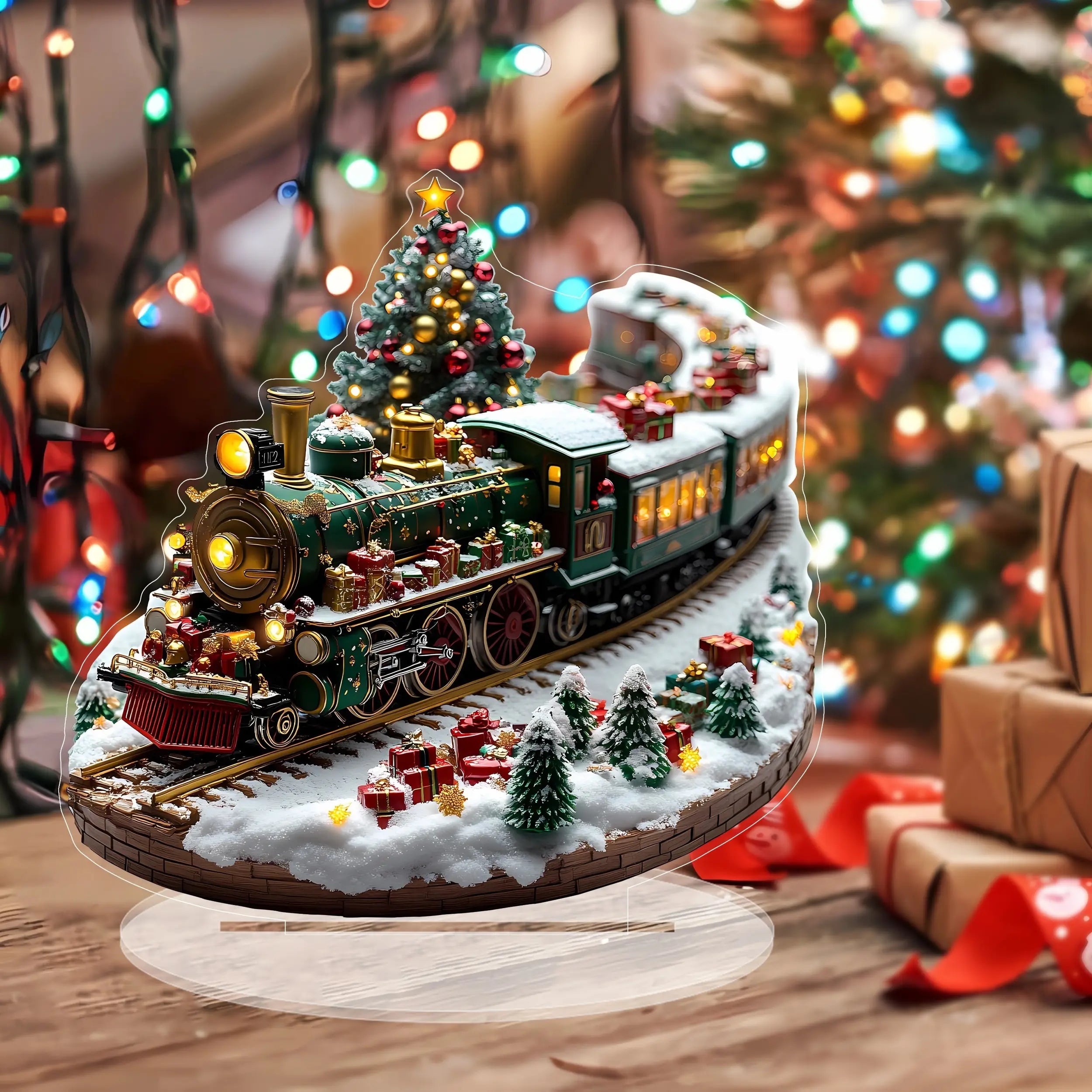 Unique Christmas Village Houses Sets Rotating Train Display Figurines-LED Light Up Musical,Battery Operated Holiday Decoration